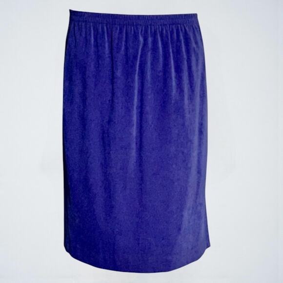 Vintage 80s Leslie Fay Skirt Suit 8P Blue Microsuede Princess Seams Blazer Set - Picture 4 of 10